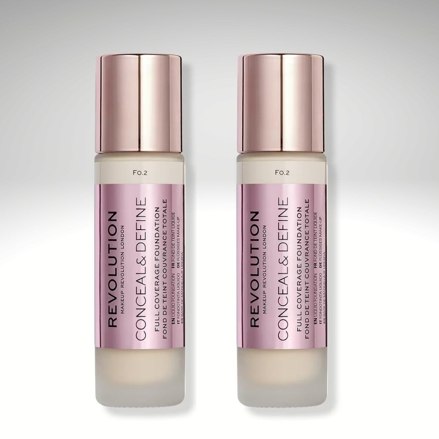 2 Full Size Revolution Conceal & Hydrate Radiance Foundation - Shade F0.2