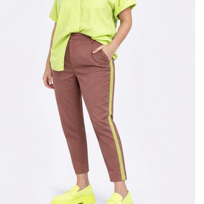 New WILDFANG Empower Colorblock Slim Crop Pant Rose Brown/Neon Green - Size 4