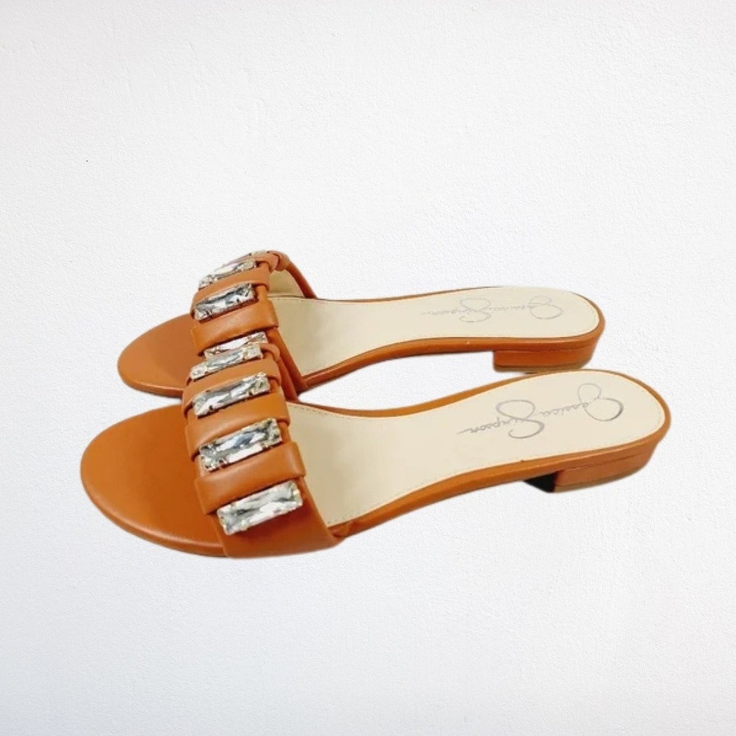 Jessica Simpson Amille Ginger Cookie Brown Italia Nappa Crystal Sandals - Size 8