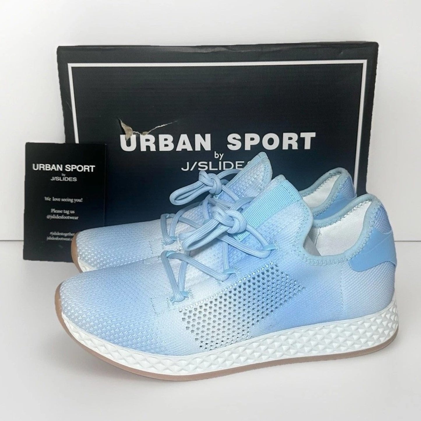URBAN SPORT by J/SLIDES Women's Light Blue Ombre Knit Lace Up Sneakers Size 7.5