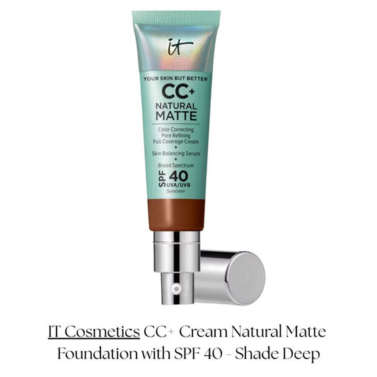 IT Cosmetics CC Cream Natural Matte Foundation SPF 40 Shade Deep