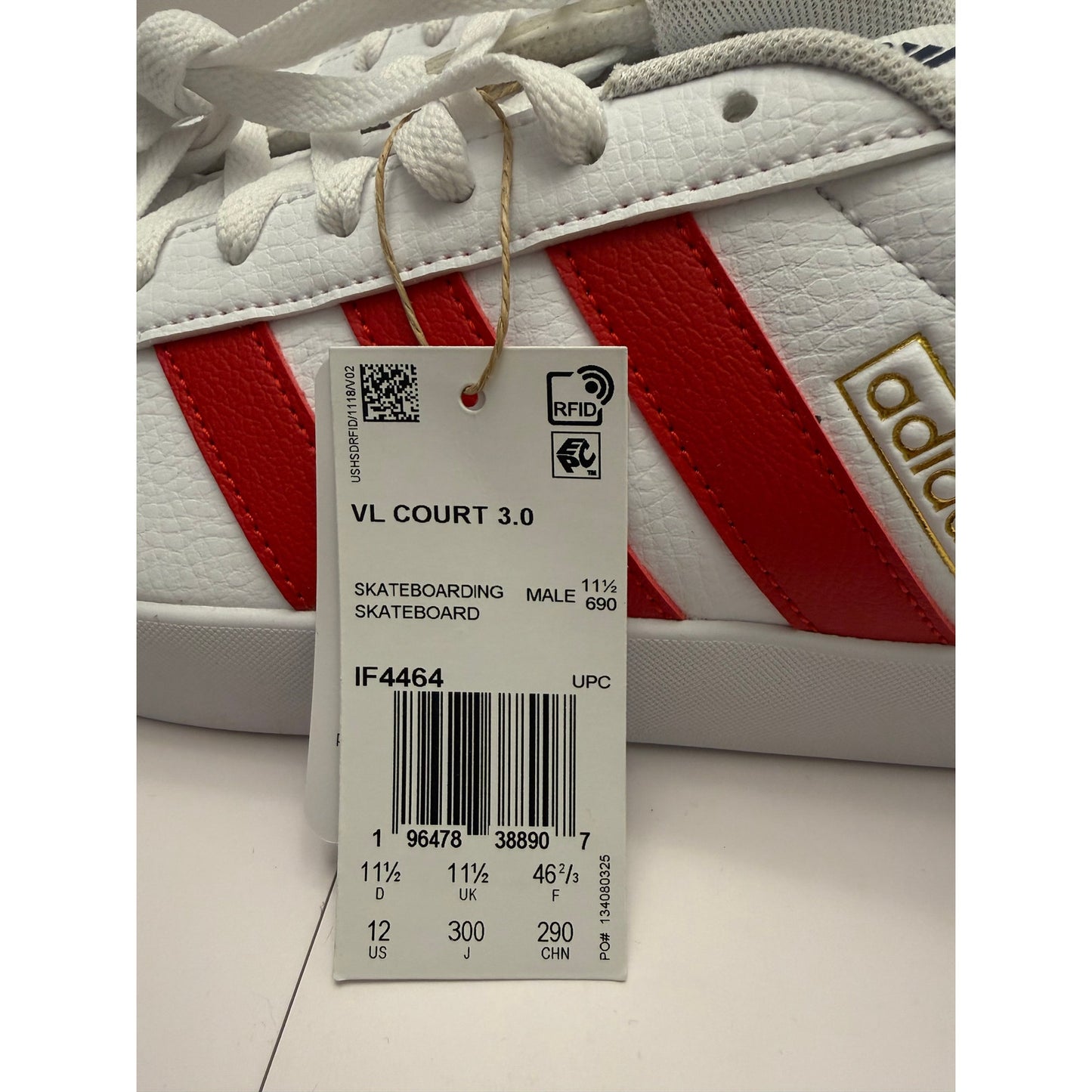 NEW Adidas VL Court 3.0 Sneakers – White / Red – Men’s Size 12