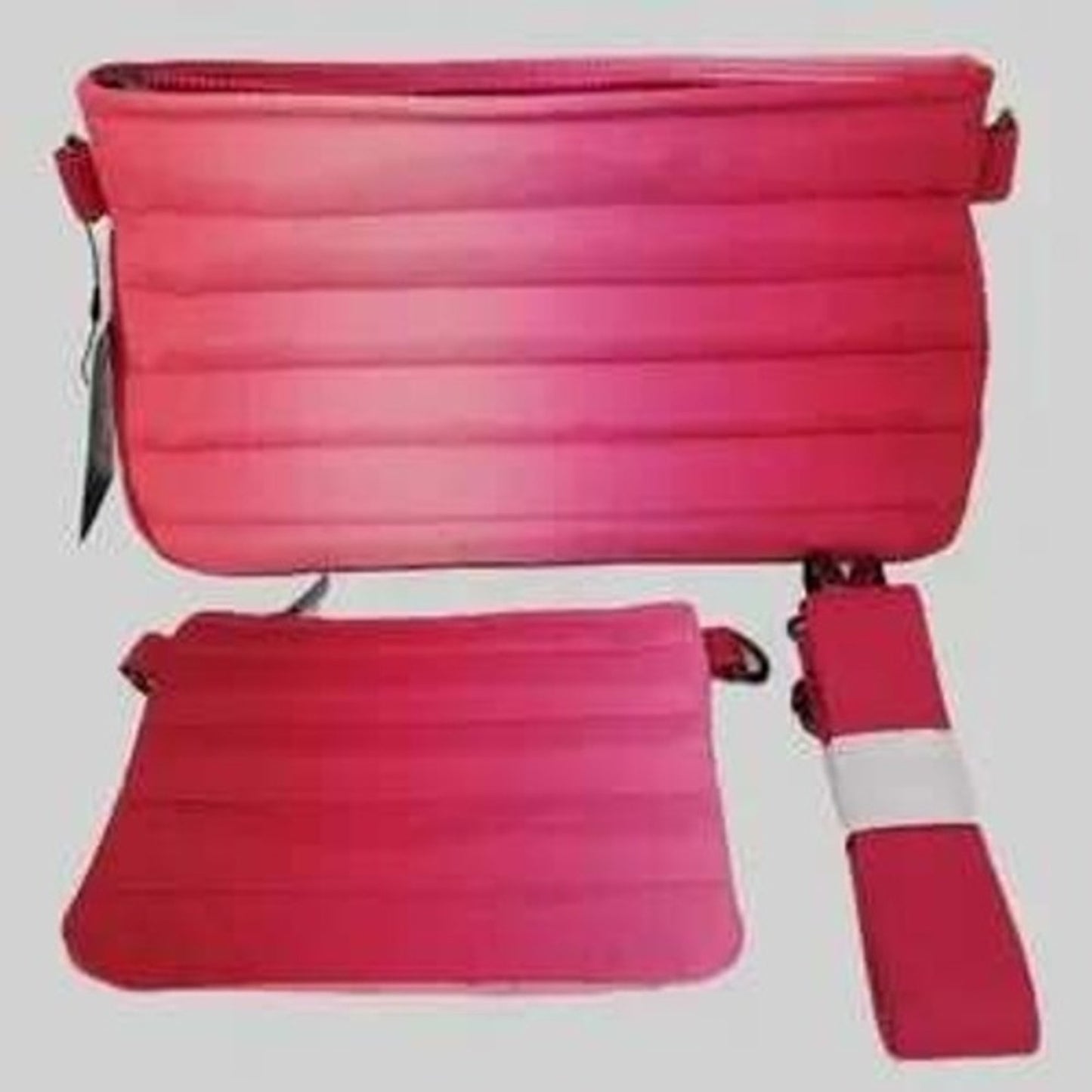 Think Royln Bank Street XL Puffer Crossbody w/ Pouch Bundle Fuchsia Ombre Pink