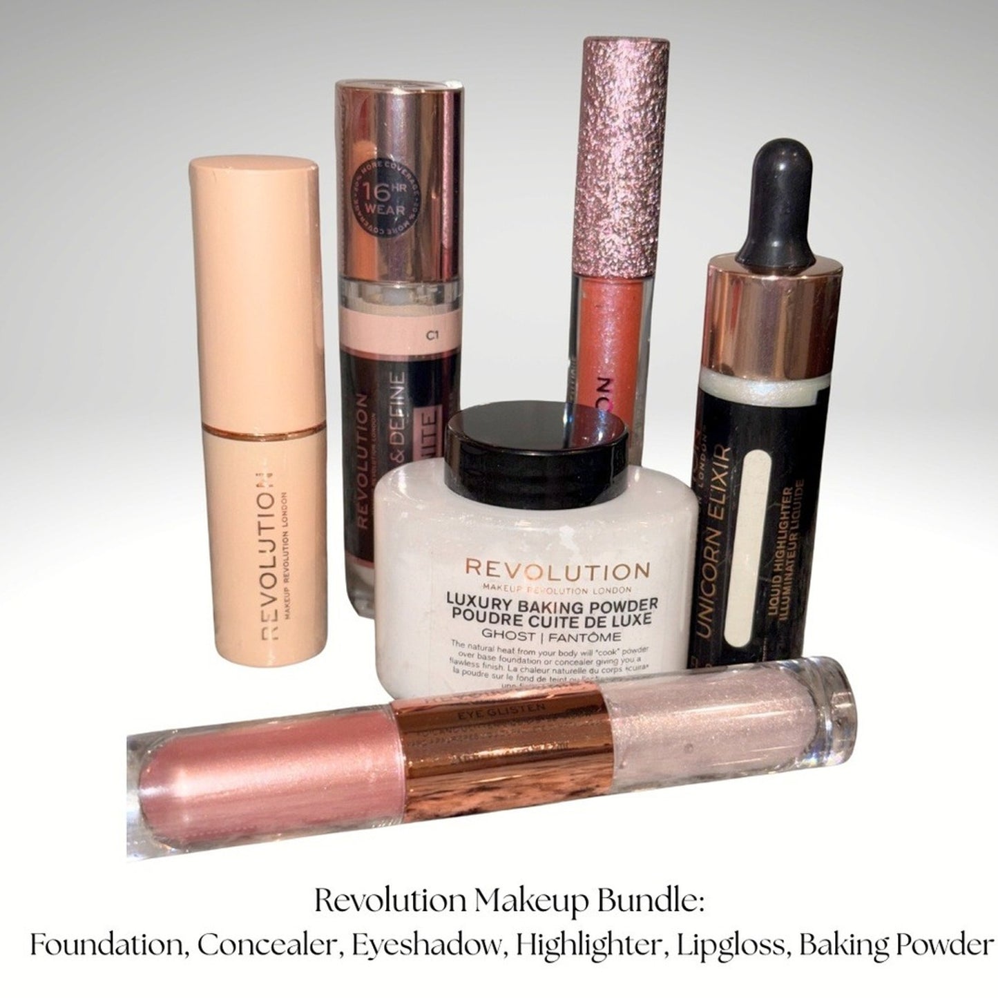 Makeup Bundle: Foundation Concealer Eyeshadow Highlighter Lipgloss Powder