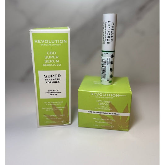 Revolution CBD Super Serum and Nourish Boost Cream Set w/ FREE Lip Scrub