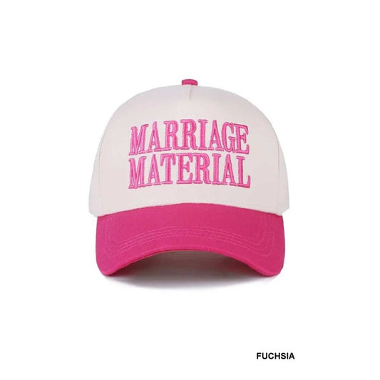 Marriage Material Two Tone Canvas Cotton Embroidered Trucker Hat - Fuchsia