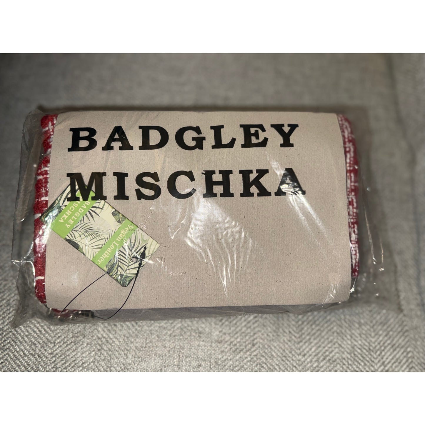 NWT Badgley Mischka Red Tweed Messenger Bag with Silver Cain