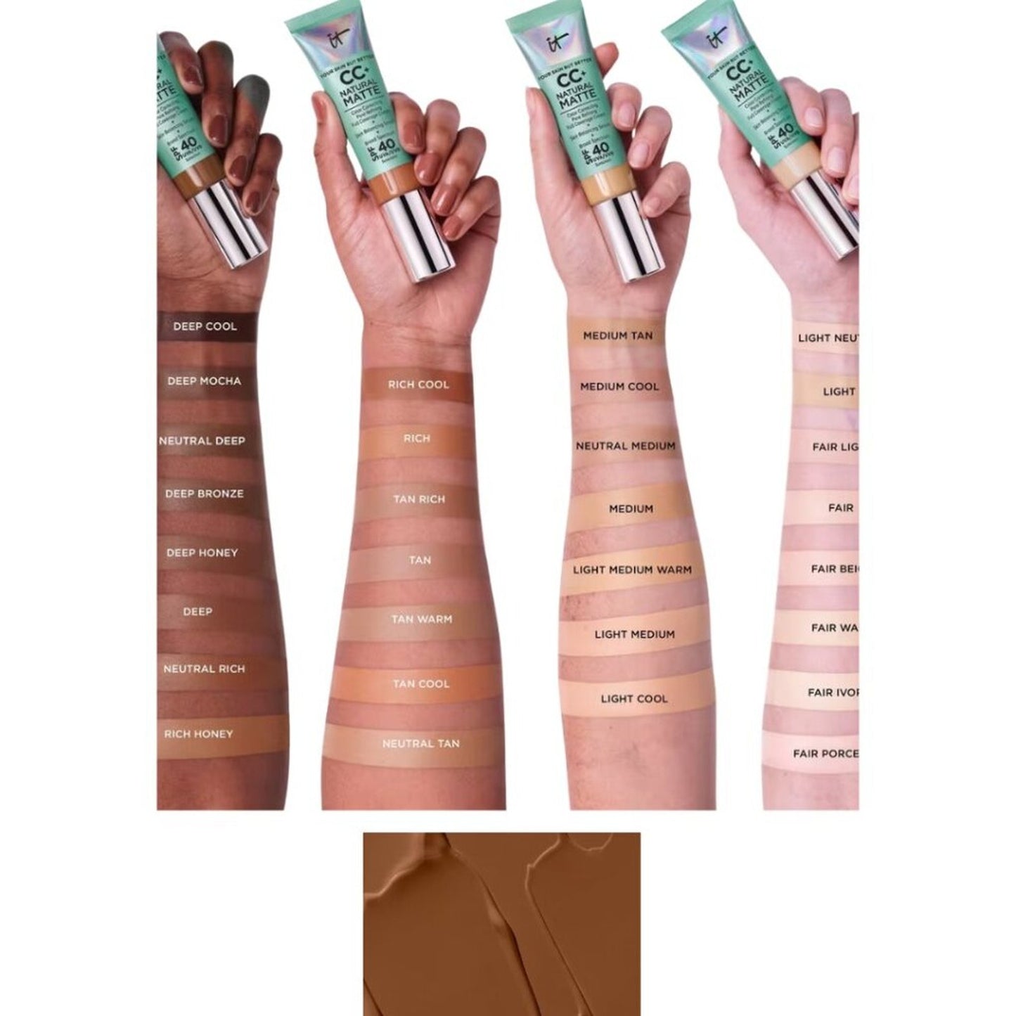 IT Cosmetics CC Cream Natural Matte Foundation SPF 40 Shade Deep