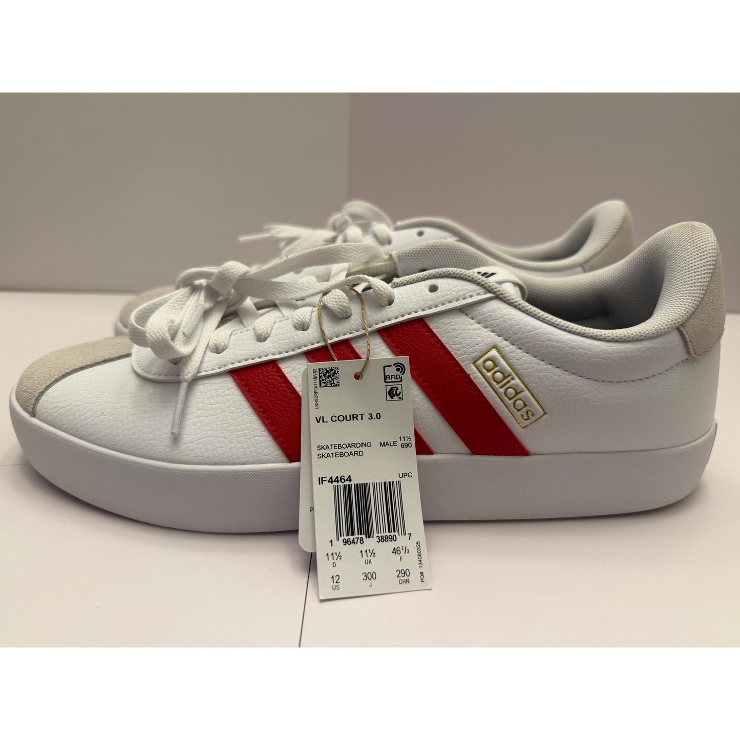 NEW Adidas VL Court 3.0 Sneakers – White / Red – Men’s Size 12